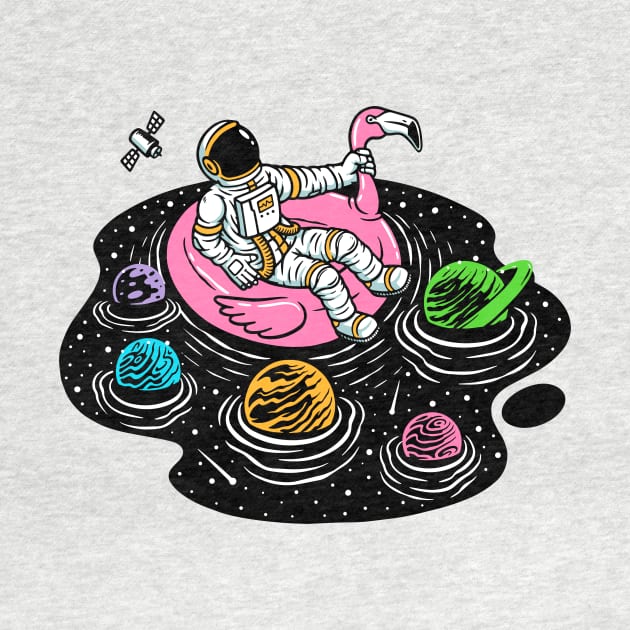 Astronaut Lounging in a Space Pool on a Pink Flamingo Floatie by SLAG_Creative